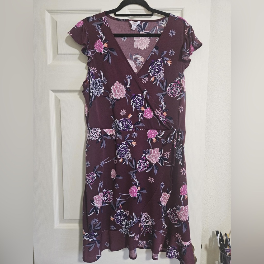 Floral Wrap Dress in Purple and Pink